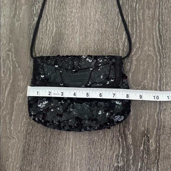 Womens Black Sequin Mini Crossbody Bag 8x6 Party Event Formal - Picture 7 of 8
